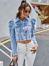 Button Down Raw Hem Cropped Denim Jacket Woman Denim Tops
