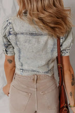 Wash Buttoned Chest Pocket Puff Sleeve Denim Jacket Woman Outerwear