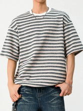 Men's Striped Round Neck Half Sleeve T-Shirt Beige Mens Tops