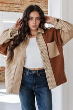 Color Block Houndstooth Collared Neck Shacket Woman Outerwear