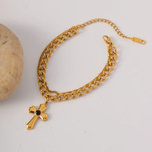 Stainless Steel Imitation Gemstone Cross Shape Pendant Bracelet Bracelets