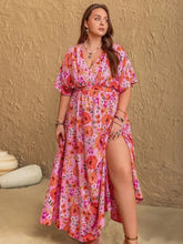 Plus Size Slit Floral V-Neck Half Sleeve Maxi Dress Maxi Dresses