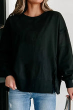 Side Slit Round Neck Long Sleeve Sweatshirt Woman Sweatshirts