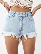 Distressed Raw Hem Denim Shorts Denim Shorts