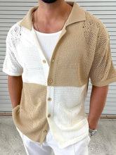 Men's Contrast Button Down Hollow Out Shirt Khaki Mens Tops