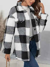 Plaid Button Up Long Sleeve Fuzzy Outerwear Woman Outerwear
