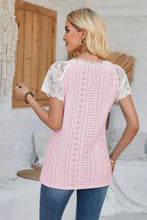 Eyelet V-Neck Lace Short Sleeve T-Shirt Woman T Shirts