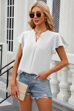 Notched Cap Sleeve T-Shirt White Woman T Shirts