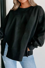 Side Slit Round Neck Long Sleeve Sweatshirt Woman Sweatshirts