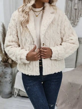 Fuzzy Button Up Collared Neck Jacket Woman Outerwear