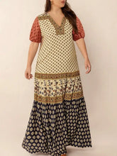 Plus Size Ruched Printed Short Sleeve Midi Dress Casual Dresses