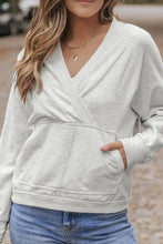 Surplice Long Sleeve Sweatshirt with Pocket Light Gray Woman Sweatshirts