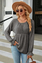 Round Neck Flounce Sleeve Blouse Dark Gray Woman Blouses