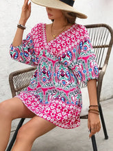 Printed Tie Back Half Sleeve Mini Dress Casual Dresses