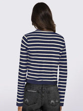 Striped Round Neck Button Up Long Sleeve Cardigan Woman Outerwear