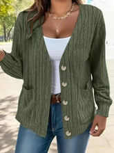 Full Size Button Up V-Neck Long Sleeve Cardigan Woman Outerwear