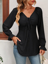 Mandy Tie Front V-Neck Puff Sleeve Blouse Black Woman Blouses