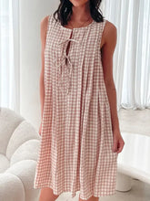Tied Front Sleeveless Plaid Dress Dust Storm Casual Dresses