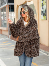 Leopard Hooded Coat with Pockets Woman Outerwear
