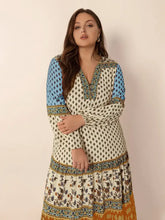 Plus Size Printed V-Neck Balloon Sleeve Maxi Dress Maxi Dresses