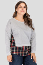 Full Size Plaid Patch Drop Shoulder Round Neck Top Woman T Shirts