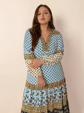 Plus Size Printed V-Neck Balloon Sleeve Maxi Dress Woman Maxi Dress