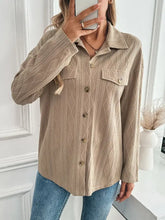 Textured Collared Neck Button Down Shacket Woman Outerwear