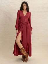 V-Neck Balloon Sleeve Ruffled Hem Maxi Dress Woman Maxi Dress