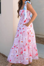 Floral Print Knotted Shoulder Smocked Maxi Dress Woman Maxi Dress