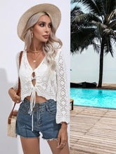 Drawstring V-Neck Long Sleeve Cover Up Swimwear Cover-Ups