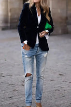 One Button Lapel Collar Long Sleeve Blazer Woman Outerwear