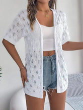 Openwork Open Front Short Sleeve Cardigan White Woman Outerwear