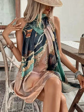 Tied Back Printed Sleeveless Dress Dark Green Casual Dresses