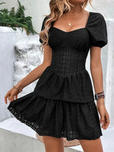Layered Eyelet Short Sleeve Mini Dress Casual Dresses