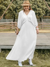 Plus Size Swiss Dot V-Neck Three-Quarter Sleeve Dress White Woman Maxi Dress