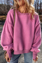 Slit Round Neck Long Sleeve Sweatshirt Fuchsia Pink Woman Sweatshirts