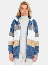 Full Size Drawstring Color Block Zip Up Hooded Outerwear Woman Outerwear