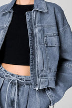 Zip Up Cropped Cargo Denim Jacket Woman Outerwear
