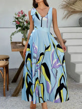 Devine Printed Sleeveless Maxi Dress Light Blue Woman Maxi Dress