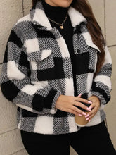 Plus Size Pocketed Plaid Collared Neck Jacket Woman Outerwear