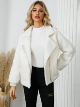 Pocketed Sherpa Zip Up Long Sleeve Jacket Woman Outerwear