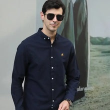 Men's Full Size Button-Down Shirt with Embroidered Detail Plus Size Navy Blue Mens Tops