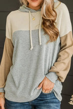 Drawstring Color Block Long Sleeve Hoodie Light Gray Woman Sweatshirts