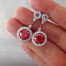 4 Carat Ruby Red Crystal Drop Earrings with Rhinestone Halo Earrings