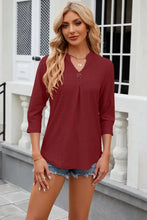 Eyelet Notched Knit Jacquard Top Woman T Shirts