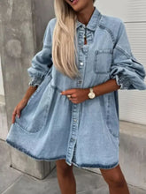 Oversized Long Sleeve Button-Up Denim Dress Woman Dress