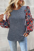Heathered Floral Frill Lantern Sleeve Blouse Woman Blouses