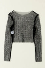 Pearl Long Sleeve Mesh Cropped Top Woman Blouses