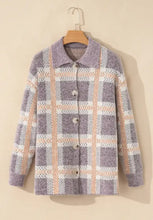 Plaid Button Up Collared Neck Cardigan Woman Outerwear