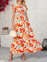 Ruffled V-Neck Cap Sleeve Dress Orange Casual Dresses